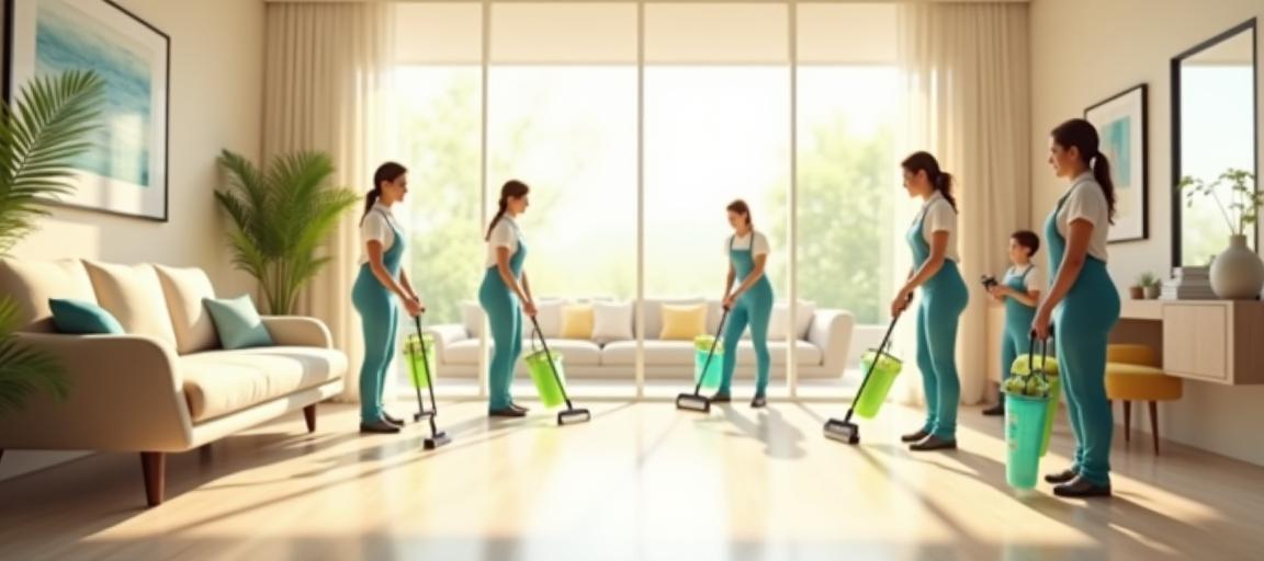 Sterling team cleaning an elegant, bright room with eco-friendly supplies.