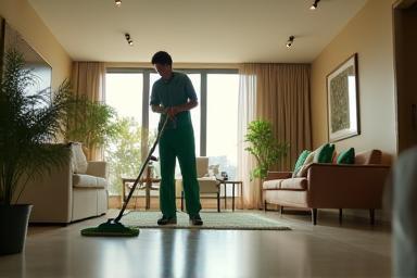 Sterling staff deep cleaning a modern home interior